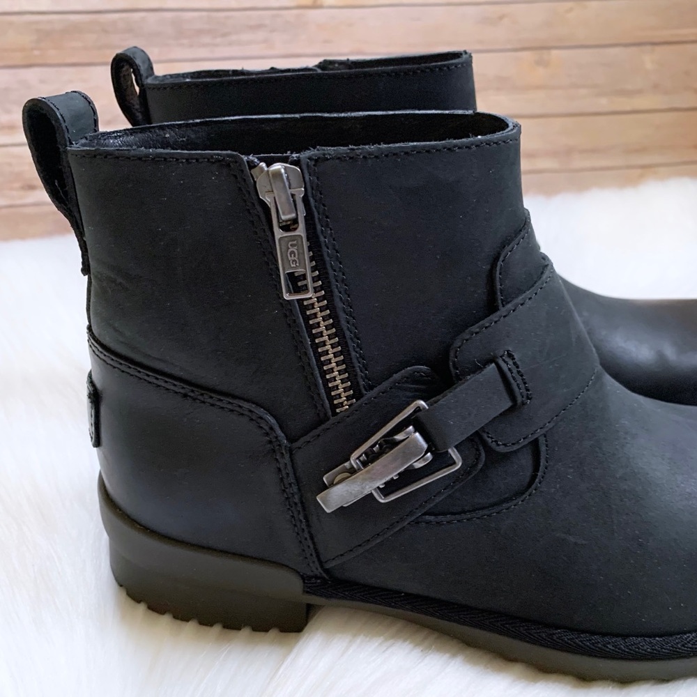 UGG Cheyne Waterproof Black Leather Booties - Picture 2 of 10